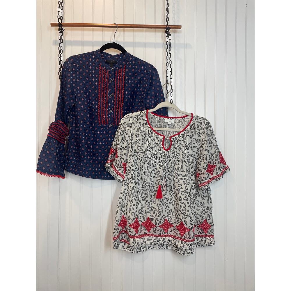 J. Crew & J. Jill Embroidered Tassel Top & Bell Sleeve Womens Bundle Size XS